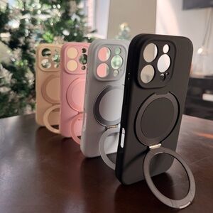 iPhone 16 Pro Silicone Phone Case with Metal Ring Stand